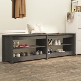 Banco zapatero de madera maciza de pino gris 160x36,5x50 cm