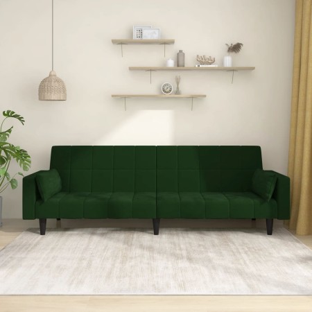 Sofá cama de 2 plazas con dos almohadas terciopelo verde oscuro