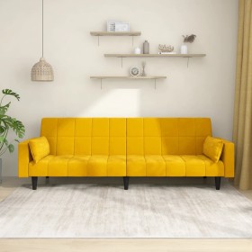 Sofá cama de 2 plazas con dos almohadas terciopelo amarillo Sofá cama de 2 plazas con dos almohadas terciopelo amarillo