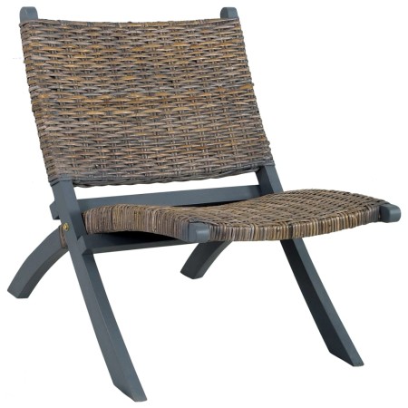 Silla de ratán kubu natural y madera maciza de caoba gris