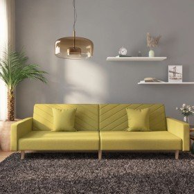 Sofá cama de 2 plazas con dos almohadas tela verde Sofá cama de 2 plazas con dos almohadas tela verde