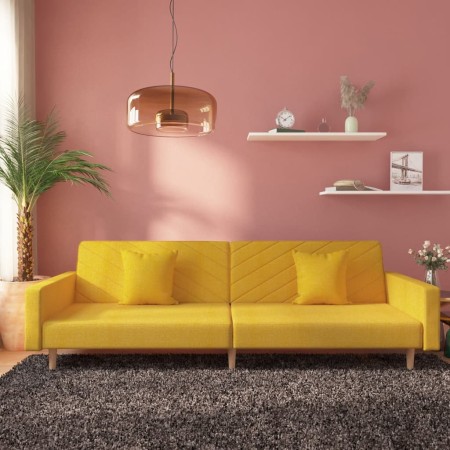 Sofá cama de 2 plazas con dos almohadas tela color amarillo en Sofás | Comprar online en Foro24