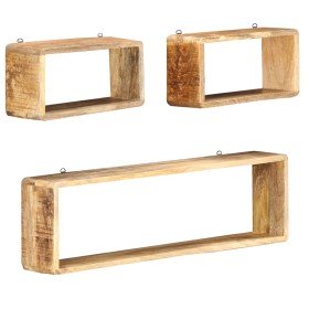 Juego de estantes cubo de pared 3 piezas madera maciza de mango