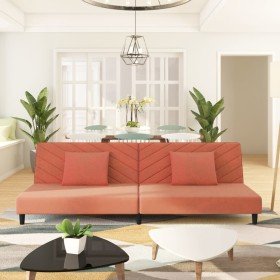 Sofá cama de 2 plazas con dos almohadas terciopelo rosa Sofá cama de 2 plazas con dos almohadas terciopelo rosa