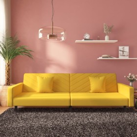 Sofá cama de 2 plazas con dos almohadas terciopelo amarillo Sofá cama de 2 plazas con dos almohadas terciopelo amarillo