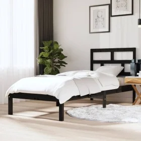 Black single solid wood bed frame 75x190 cm by vidaXL, Beds and slatted bases - Ref: Foro24-3101182, Price: 117,25 €, Discoun...