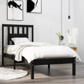 Schwarzer Einzelbettrahmen aus Massivholz, 75 x 190 cm von vidaXL, Betten und Lattenroste - Ref: Foro24-3104027, Preis: 113,0...