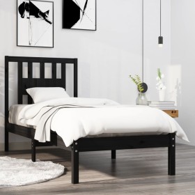 Schwarzer Einzelbettrahmen aus Massivholz, 75 x 190 cm von vidaXL, Betten und Lattenroste - Ref: Foro24-3104027, Preis: 114,6...