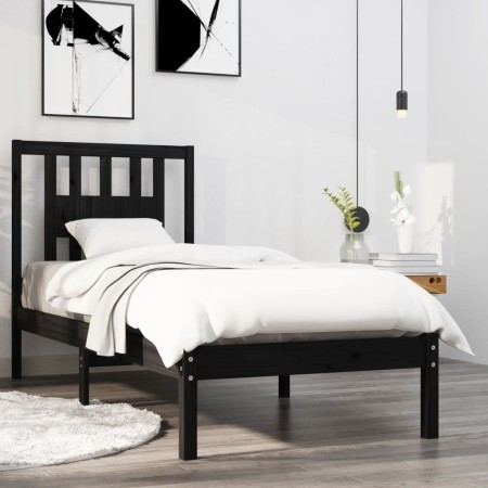 Black single solid wood bed frame 75x190 cm by vidaXL, Beds and slatted bases - Ref: Foro24-3104027, Price: 111,39 €, Discoun...