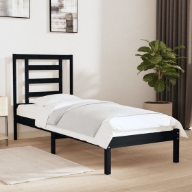 Black single solid wood bed frame 75x190 cm by vidaXL, Beds and slatted bases - Ref: Foro24-3104312, Price: 111,78 €, Discoun...