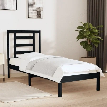 Black single solid wood bed frame 75x190 cm by vidaXL, Beds and slatted bases - Ref: Foro24-3104312, Price: 110,30 €, Discoun...