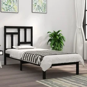 Estructura de cama madera maciza individual negra 75x190 cm de vidaXL, Camas y somieres - Ref: Foro24-3104507, Precio: 109,64...