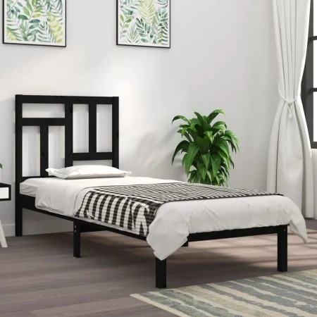 Black single solid wood bed frame 75x190 cm by vidaXL, Beds and slatted bases - Ref: Foro24-3104507, Price: 109,64 €, Discoun...
