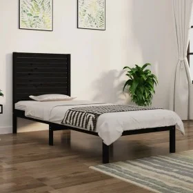 Black single solid wood bed frame 75x190 cm by vidaXL, Beds and slatted bases - Ref: Foro24-3104572, Price: 126,59 €, Discoun...