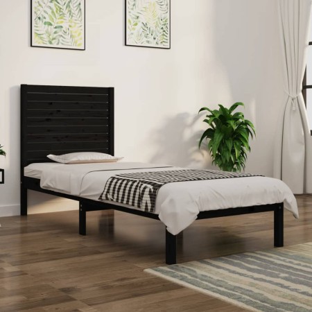 Black single solid wood bed frame 75x190 cm by vidaXL, Beds and slatted bases - Ref: Foro24-3104572, Price: 124,78 €, Discoun...