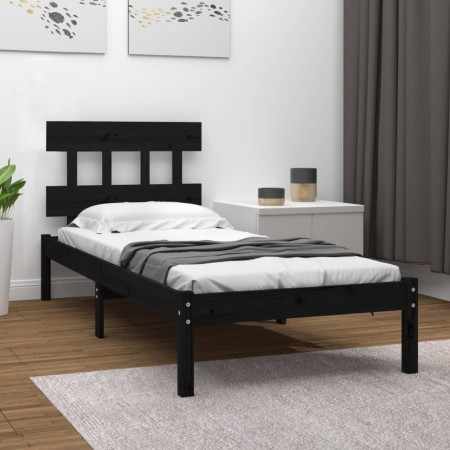 Black single solid wood bed frame 75x190 cm by vidaXL, Beds and slatted bases - Ref: Foro24-3104702, Price: 106,63 €, Discoun...