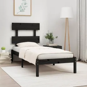 Black single solid wood bed frame 75x190 cm by vidaXL, Beds and slatted bases - Ref: Foro24-3104637, Price: 105,67 €, Discoun...