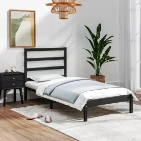 Black single solid wood bed frame 75x190 cm by vidaXL, Beds and slatted bases - Ref: Foro24-3104897, Price: 107,02 €, Discoun...