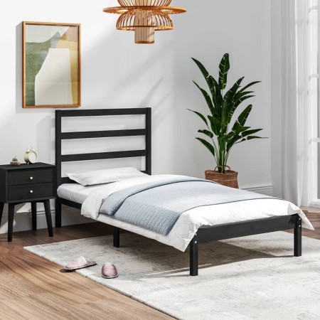 Black single solid wood bed frame 75x190 cm by vidaXL, Beds and slatted bases - Ref: Foro24-3104897, Price: 105,42 €, Discoun...