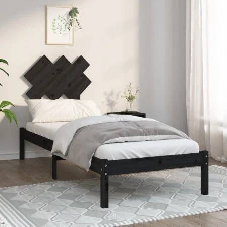 Estructura cama madera maciza individual negro 75x190 cm de vidaXL, Camas y somieres - Ref: Foro24-3104832, Precio: 105,98 €,...
