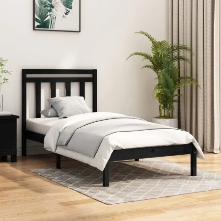 Black single solid wood bed frame 75x190 cm by vidaXL, Beds and slatted bases - Ref: Foro24-3105214, Price: 112,03 €, Discoun...