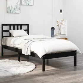 Black single solid wood bed frame 75x190 cm by vidaXL, Beds and slatted bases - Ref: Foro24-3105369, Price: 110,58 €, Discoun...