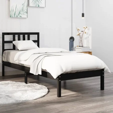 Black single solid wood bed frame 75x190 cm by vidaXL, Beds and slatted bases - Ref: Foro24-3105369, Price: 110,58 €, Discoun...