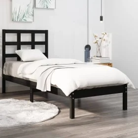 Black single solid wood bed frame 75x190 cm by vidaXL, Beds and slatted bases - Ref: Foro24-3105434, Price: 111,26 €, Discoun...