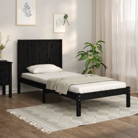 Estructura cama madera maciza pino individual negra 75x190 cm