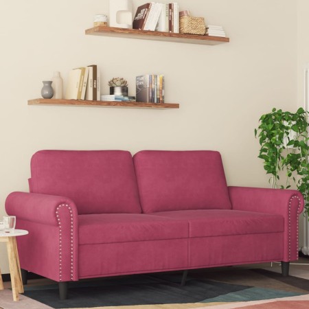 Sofá de 2 plazas de terciopelo rojo tinto 140 cm