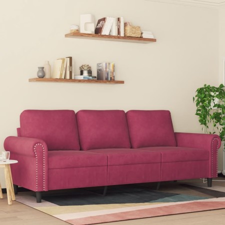 Sofá de 3 plazas de terciopelo rojo tinto 180 cm