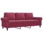 Sofá de 3 plazas de terciopelo rojo tinto 180 cm