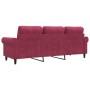 Sofá de 3 plazas de terciopelo rojo tinto 180 cm