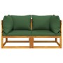 Sofás modulares esquina 2 uds madera acacia con cojines verde
