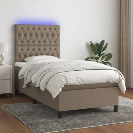 Box spring bed with mattress and LED lights taupe gray fabric 100x200 cm by vidaXL, Beds and slatted bases - Ref: Foro24-3135...