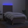 Cama box spring colchón y luces LED tela gris taupe 100x200 cm