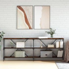 Console table iron wood engineered smoked oak 200x30x75cm by vidaXL, Side tables - Ref: Foro24-832860, Price: 90,57 €, Discou...