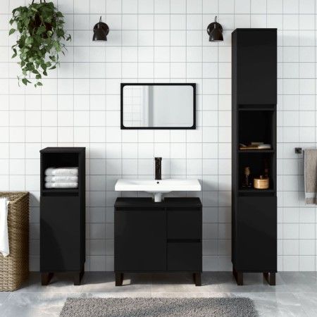Juego de muebles de baño 3 pzas madera contrachapada negro de vidaXL, Muebles de baño - Ref: Foro24-3190230, Precio: 260,50 €