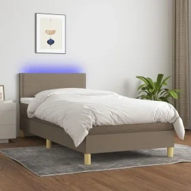Box spring bed with LED mattress taupe gray fabric 100x200 cm by vidaXL, Beds and slatted bases - Ref: Foro24-3133617, Price:...