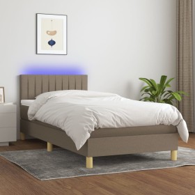 Cama box spring con colchón LED tela gris taupe 100x200 cm