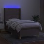 Cama box spring colchón y luces LED tela gris taupe 100x200 cm