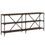 Console table iron wood engineered brown oak 180x30x75 cm by vidaXL, Side tables - Ref: Foro24-832857, Price: 79,16 €, Discou...