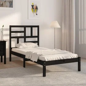 Black single solid wood bed frame 75x190 cm by vidaXL, Beds and slatted bases - Ref: Foro24-3105914, Price: 116,95 €, Discoun...
