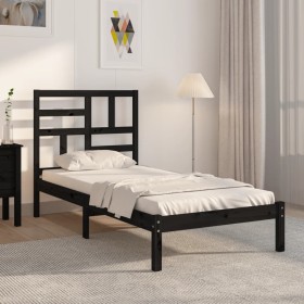 Estructura de cama madera maciza individual negra 