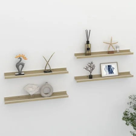Wall shelves 4 units white and Sonoma oak 60x9x3 cm by vidaXL, Shelves and shelves - Ref: Foro24-326695, Price: 23,05 €, Disc...