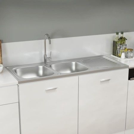 Doppelte Küchenspüle aus Edelstahl 1200x500x155 mm von vidaXL, Sinkt - Ref: Foro24-147238, Preis: 158,73 €, Rabatt: %