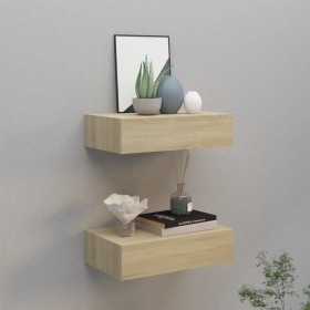 Wall shelves with drawer 2 pcs MDF oak 40x23.5x10 cm by vidaXL, Shelves and shelves - Ref: Foro24-330248, Price: 71,40 €, Dis...