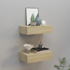 Wall shelves with drawer 2 pcs MDF oak 40x23.5x10 cm by vidaXL, Shelves and shelves - Ref: Foro24-330248, Price: 85,57 €, Dis...