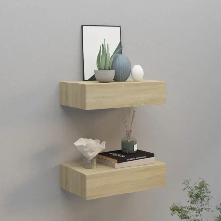 Wall shelves with drawer 2 pcs MDF oak 40x23.5x10 cm by vidaXL, Shelves and shelves - Ref: Foro24-330248, Price: 85,57 €, Dis...