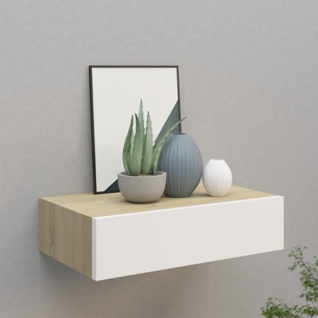 Oak and white MDF wall shelf with drawer 40x23.5x10 cm by vidaXL, Shelves and shelves - Ref: Foro24-330249, Price: 39,82 €, D...